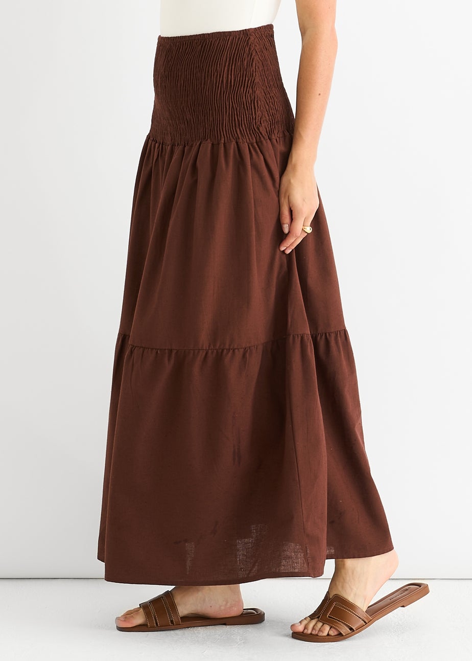 Gini London Brown Cotton Smock Tiered Cotton Maxi Skirt
