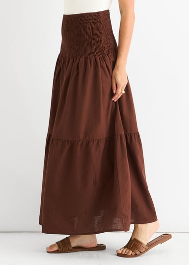 Gini London Brown Cotton Smock Tiered Cotton Maxi Skirt