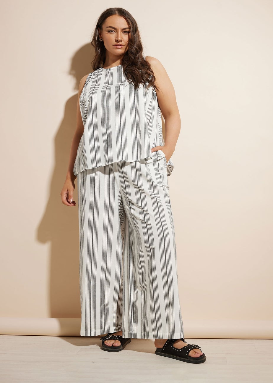 Yours Curve White Stripe Embroidered Linen Vest Top
