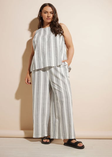 Yours Curve White Stripe Embroidered Linen Vest Top