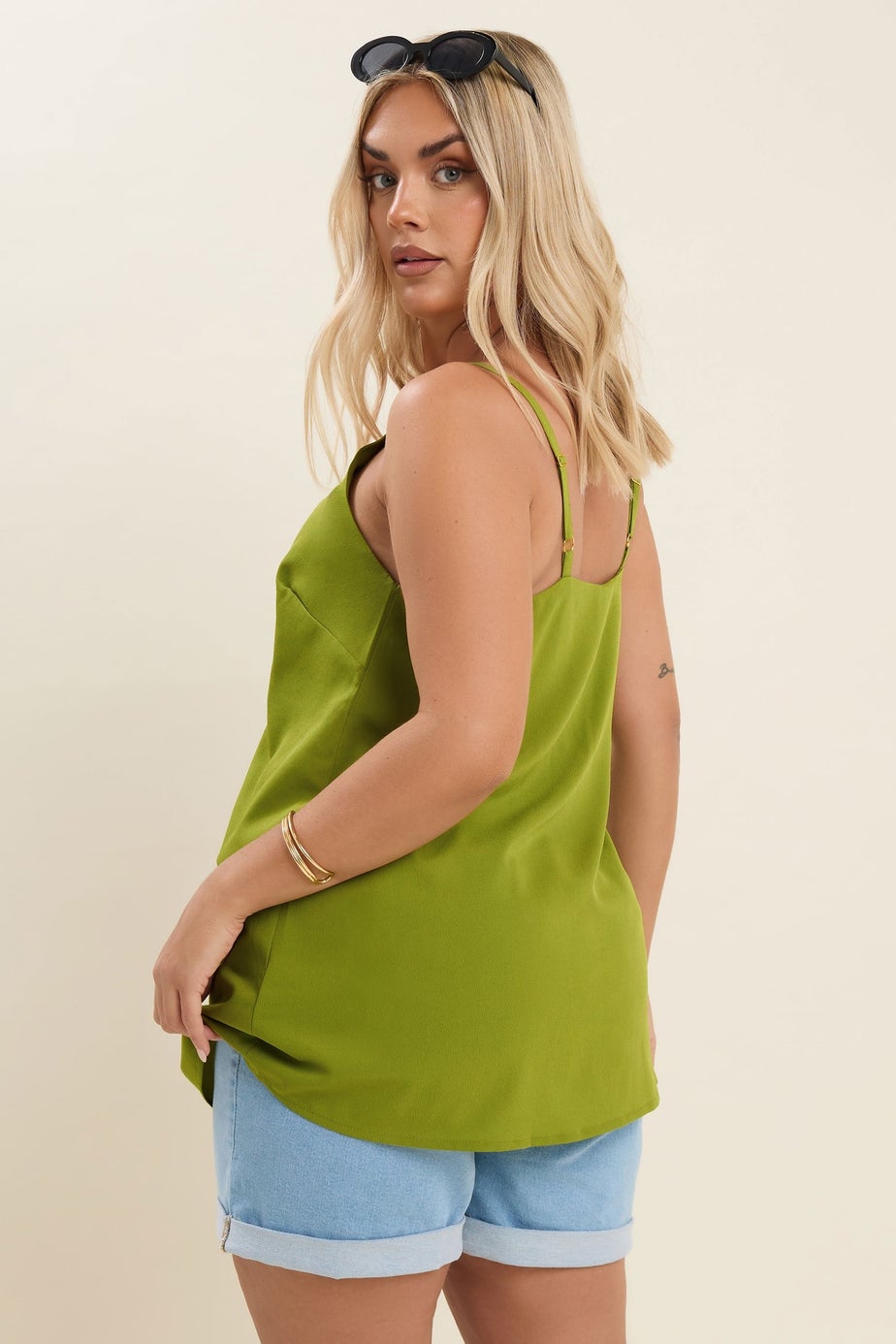 Yours Curve Green V-Neck Cami Top