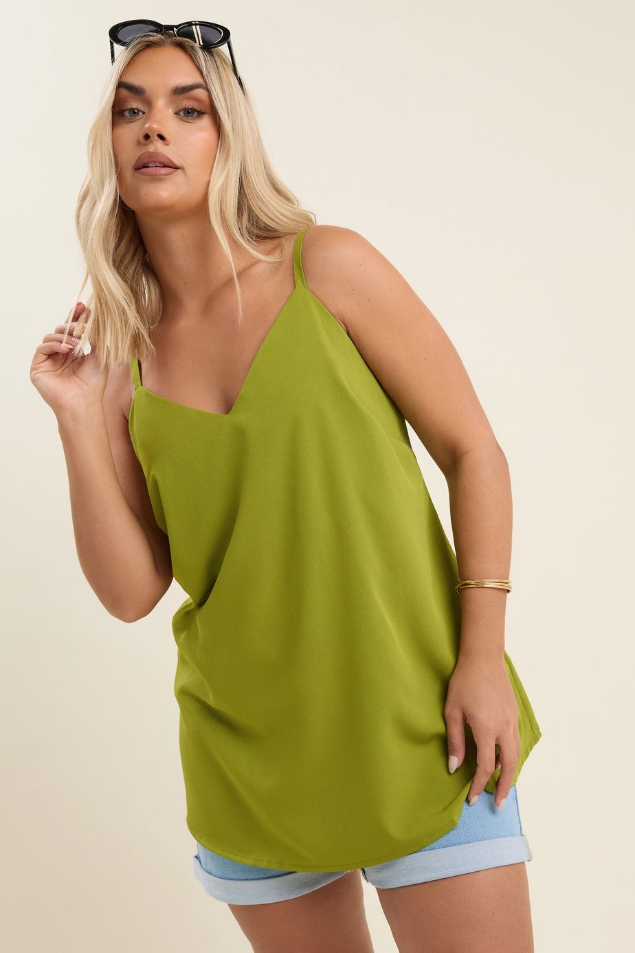 Yours Curve Green V-Neck Cami Top
