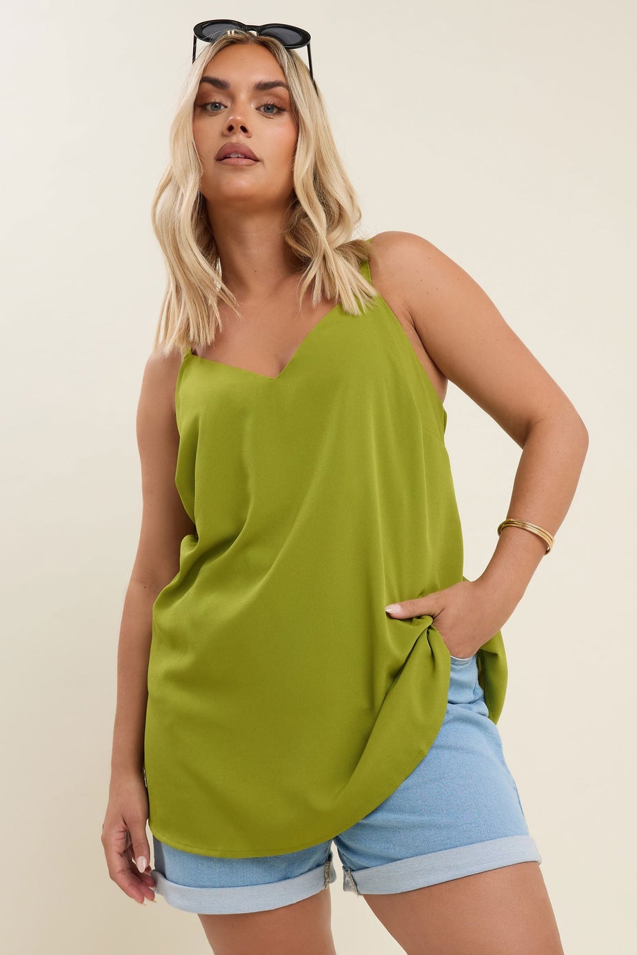 Yours Curve Green V-Neck Cami Top