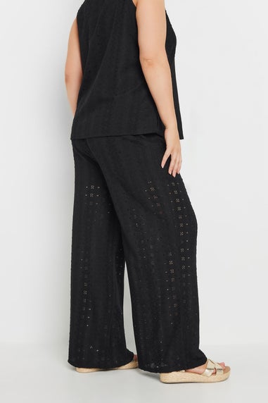 Yours Curve Black Broderie Anglaise Wide Leg Trousers