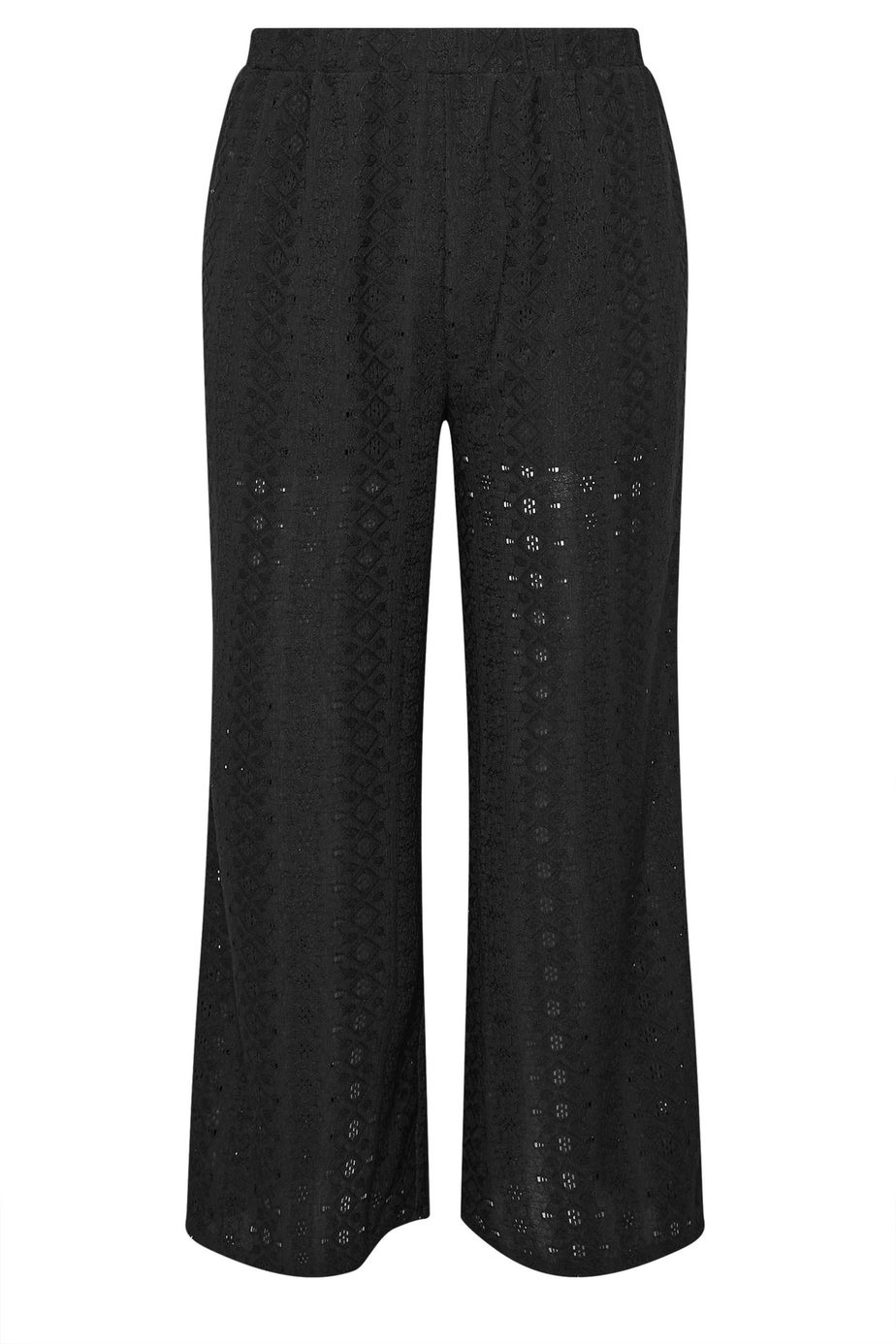 Yours Curve Black Broderie Anglaise Wide Leg Trousers