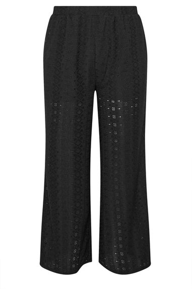Yours Curve Black Broderie Anglaise Wide Leg Trousers