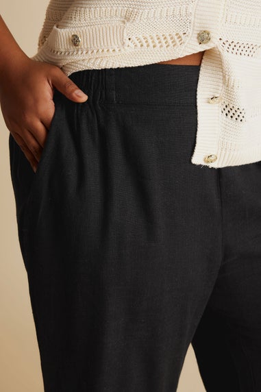 Yours Curve Black Linen Wide Leg Trousers