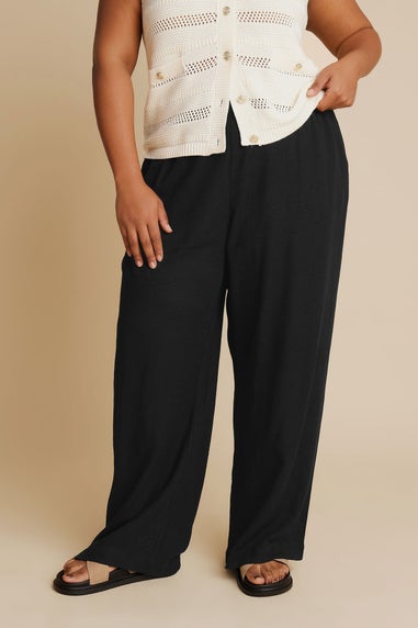 Yours Curve Black Linen Wide Leg Trousers
