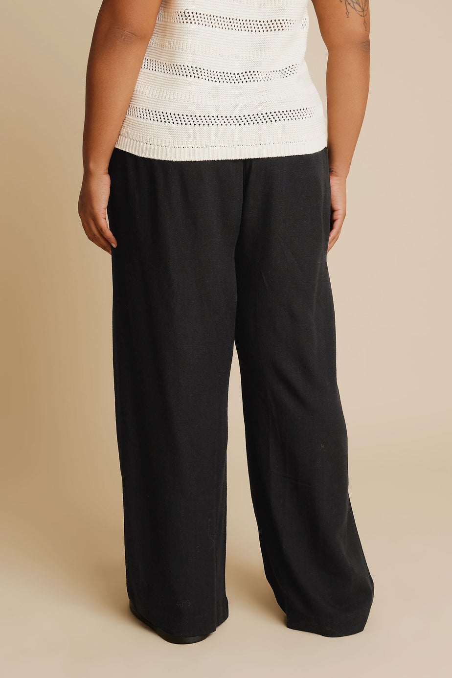 Yours Curve Black Linen Wide Leg Trousers