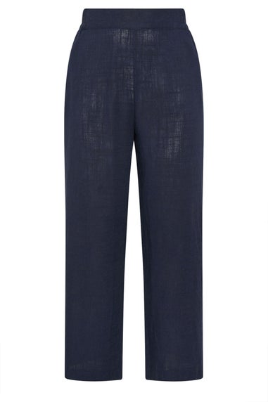 Yours Curve Navy Blue Linen Wide Leg Trousers