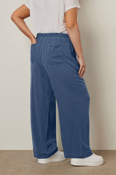 Yours Curve Blue Wide Leg Chambray Trousers