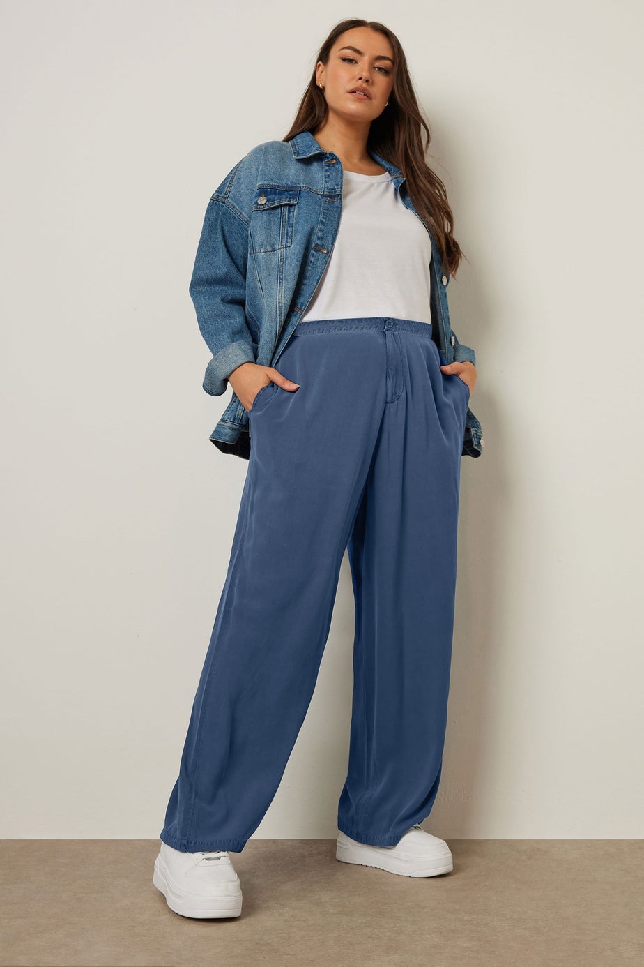Yours Curve Blue Wide Leg Chambray Trousers