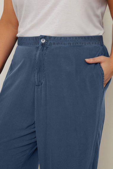 Yours Curve Blue Wide Leg Chambray Trousers