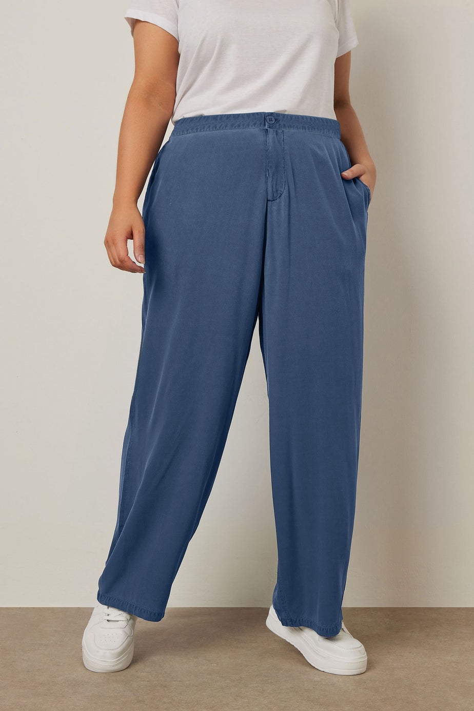 Yours Curve Blue Wide Leg Chambray Trousers