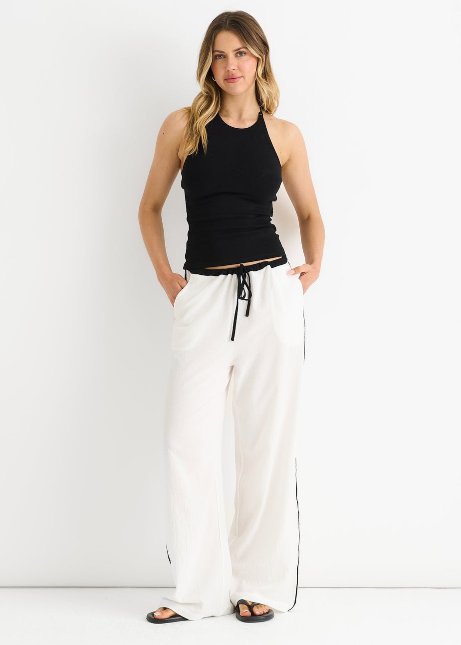 Gini London White Linen Look Contrast Stripe Drawstring Trouser