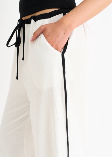 Gini London White Linen Look Contrast Stripe Drawstring Trouser