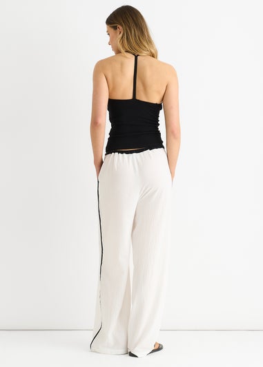 Gini London White Linen Look Contrast Stripe Drawstring Trouser