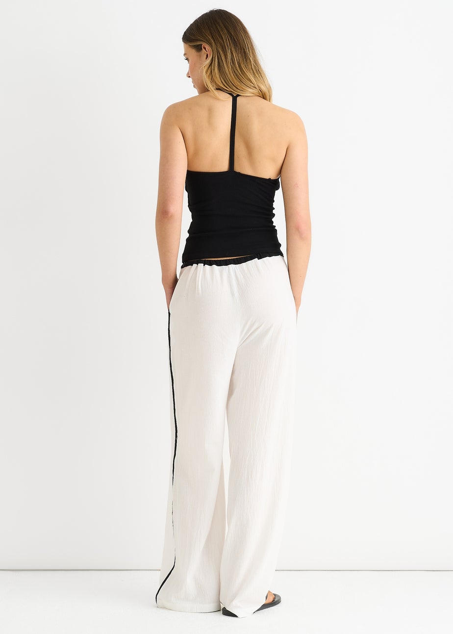 Gini London White Linen Look Contrast Stripe Drawstring Trouser