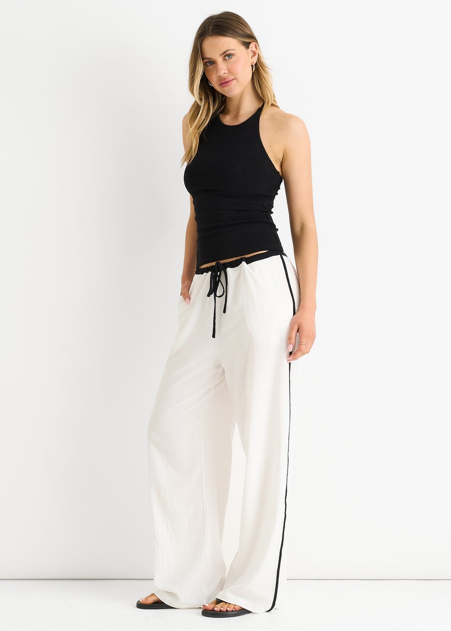Gini London White Linen Look Contrast Stripe Drawstring Trouser