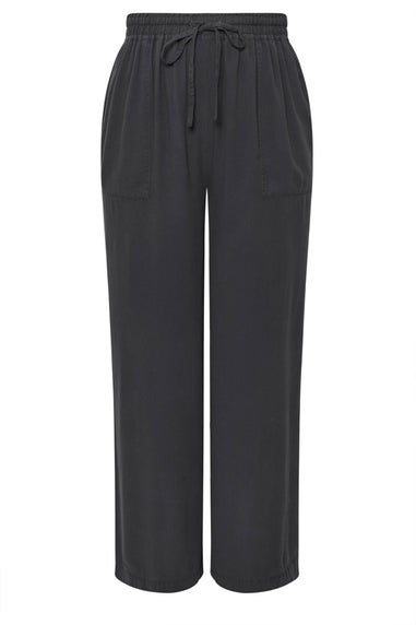 Yours Curve Black Chambray Tie Front Wide Leg Trousers