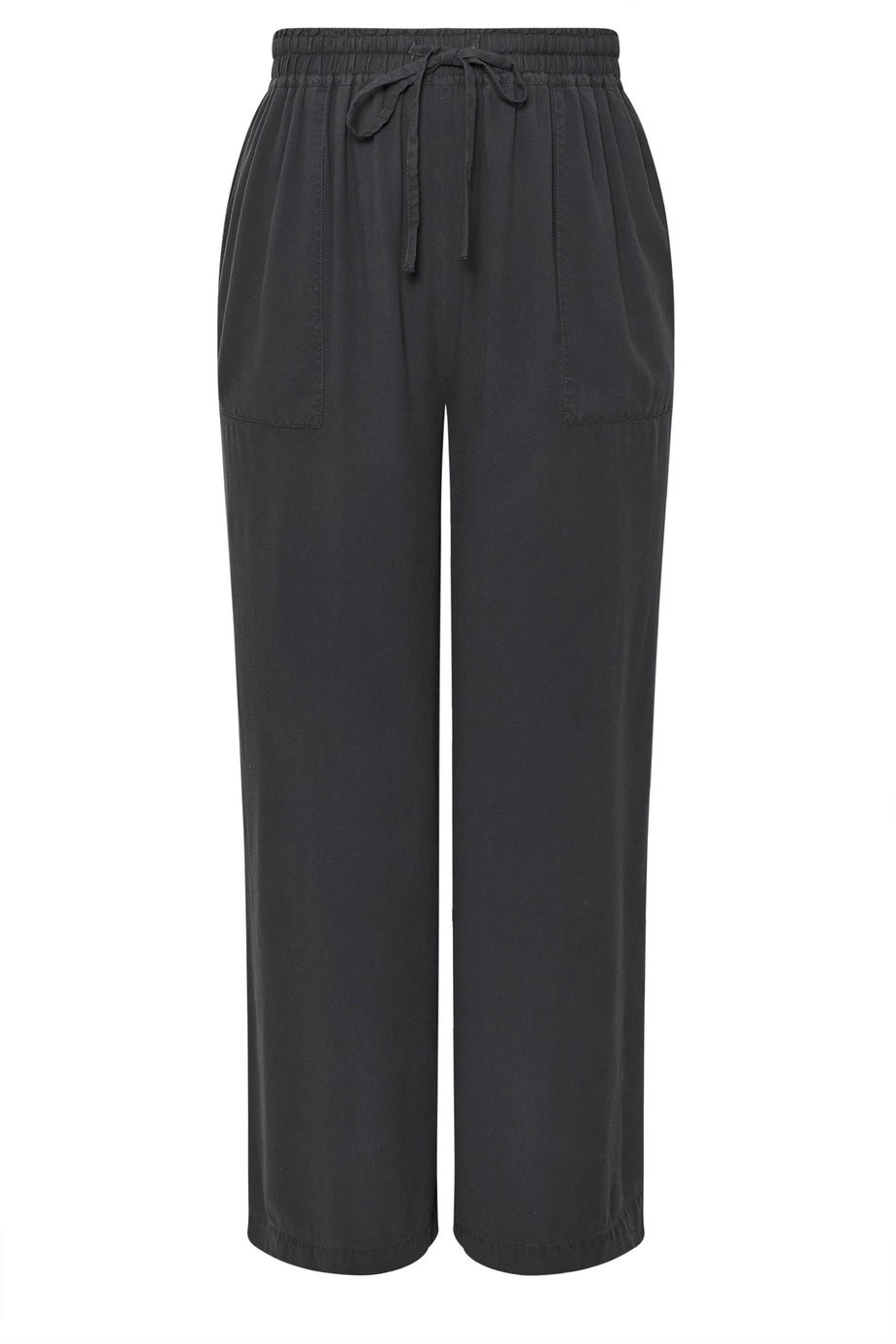 Yours Curve Black Chambray Tie Front Wide Leg Trousers
