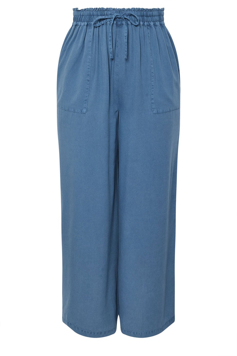Yours Curve Blue Chambray Tie Front Wide Leg Trousers