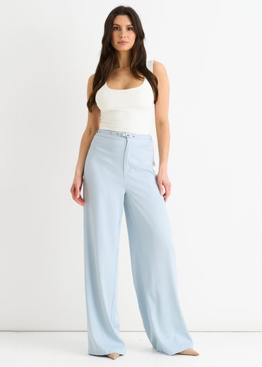 Gini London Light Blue Tailored Belt Wide Leg Trousers
