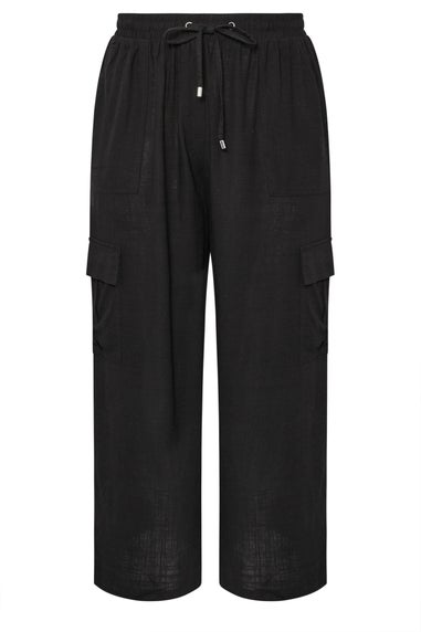 Yours Curve Black Linen Cargo Trousers