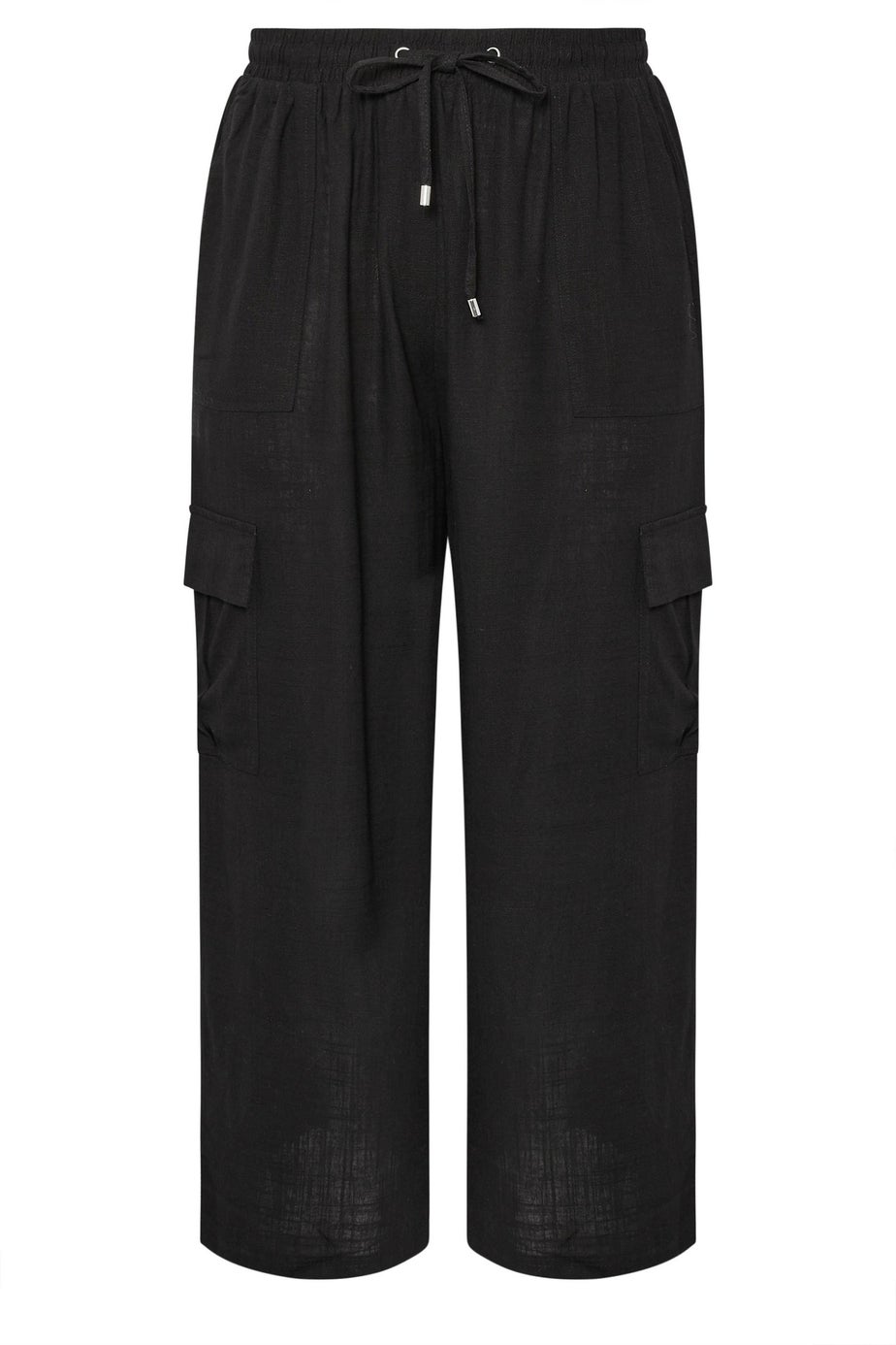 Yours Curve Black Linen Cargo Trousers
