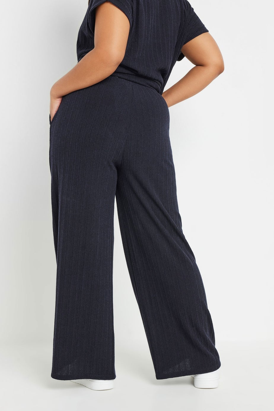 Yours Curve Navy Blue Knitted Wide Leg Trousers