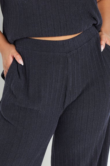 Yours Curve Navy Blue Knitted Wide Leg Trousers