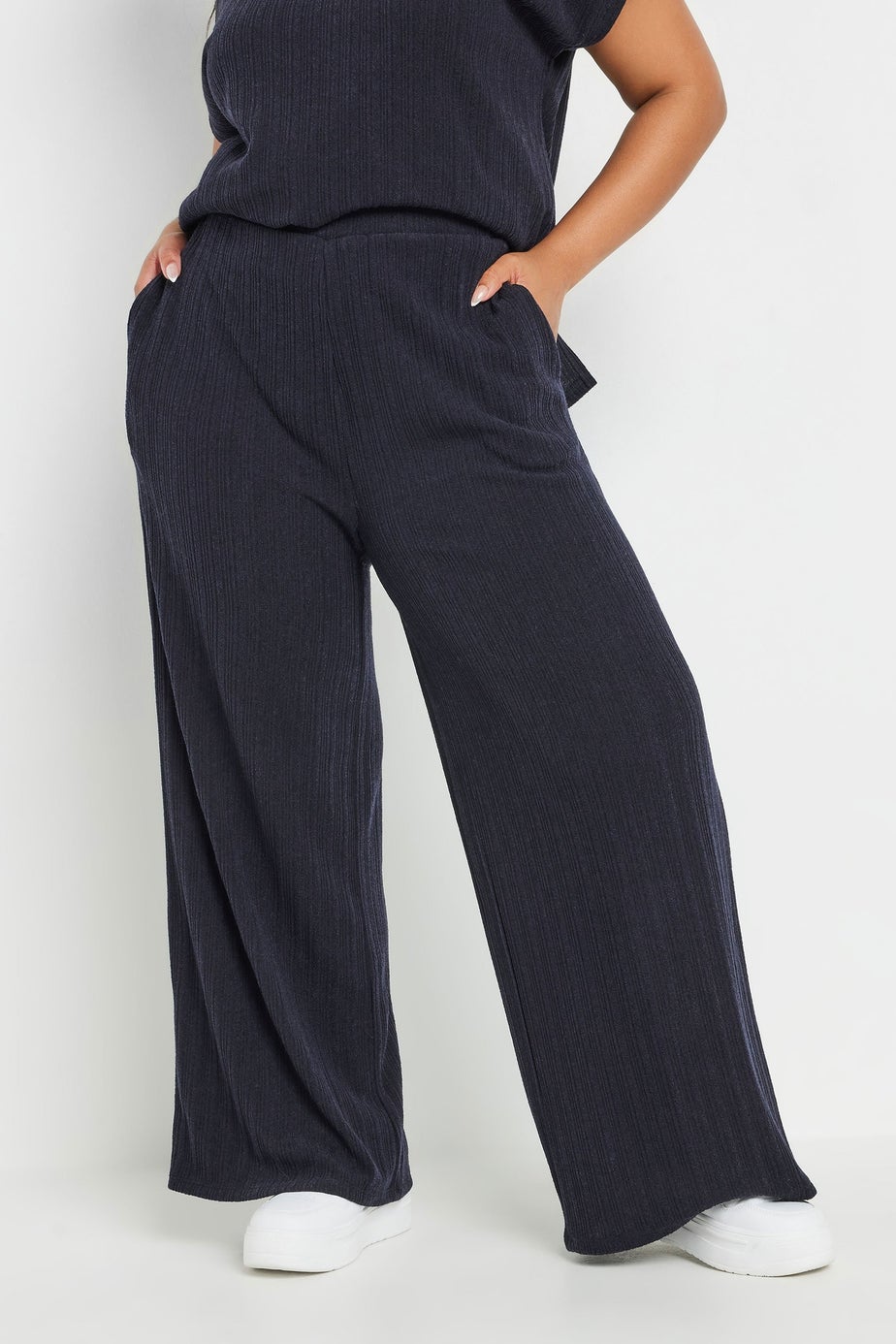 Yours Curve Navy Blue Knitted Wide Leg Trousers