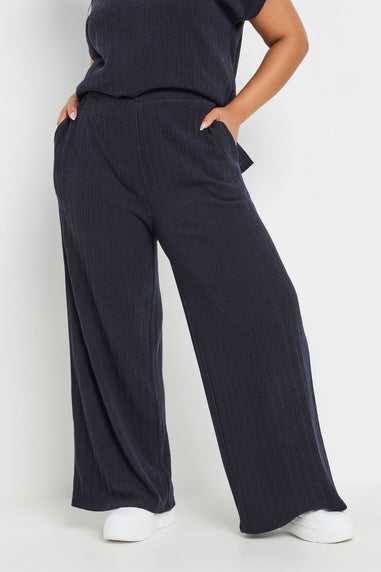 Yours Curve Navy Blue Knitted Wide Leg Trousers