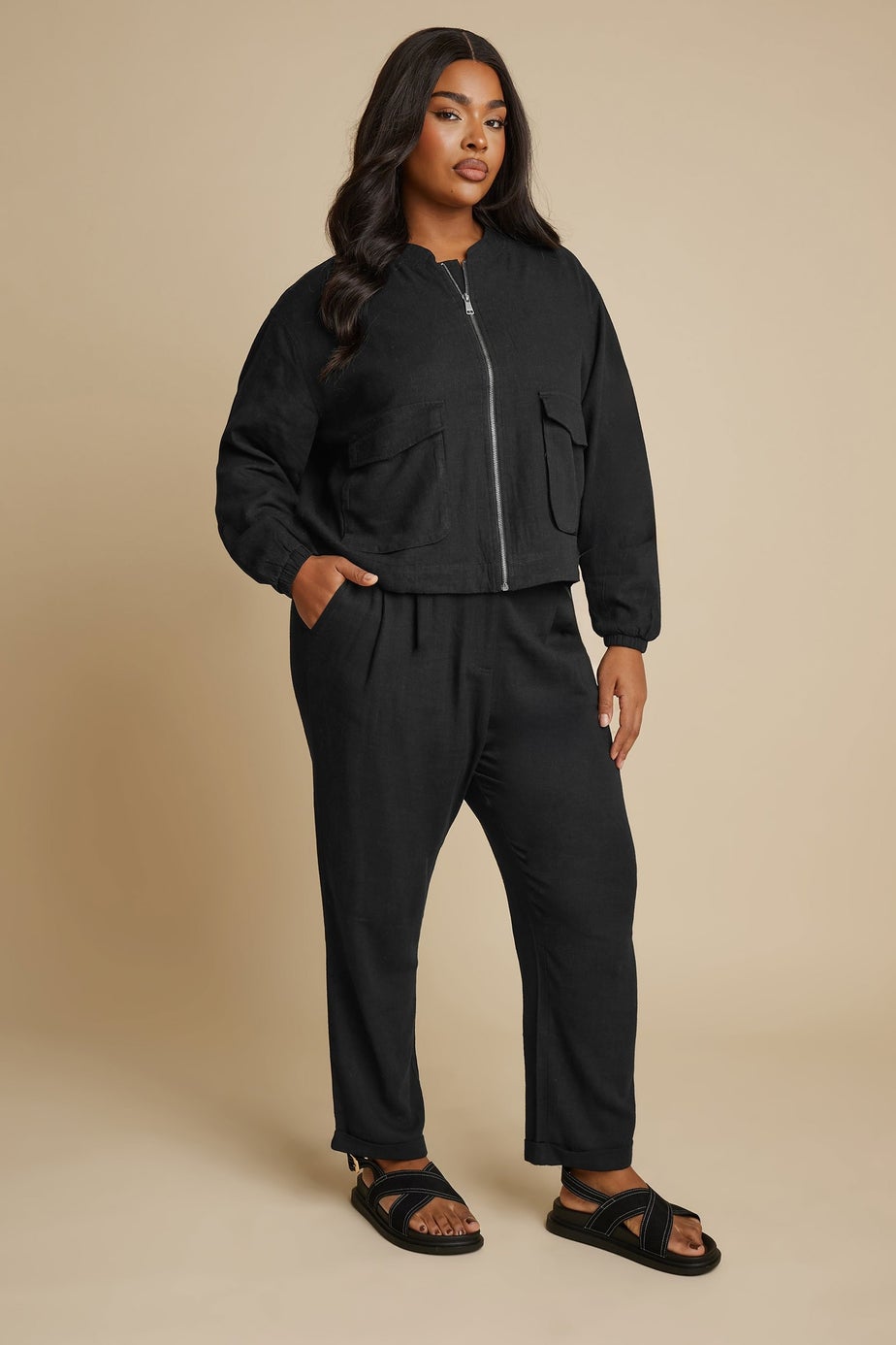 Yours Curve Black Formal Linen Trousers