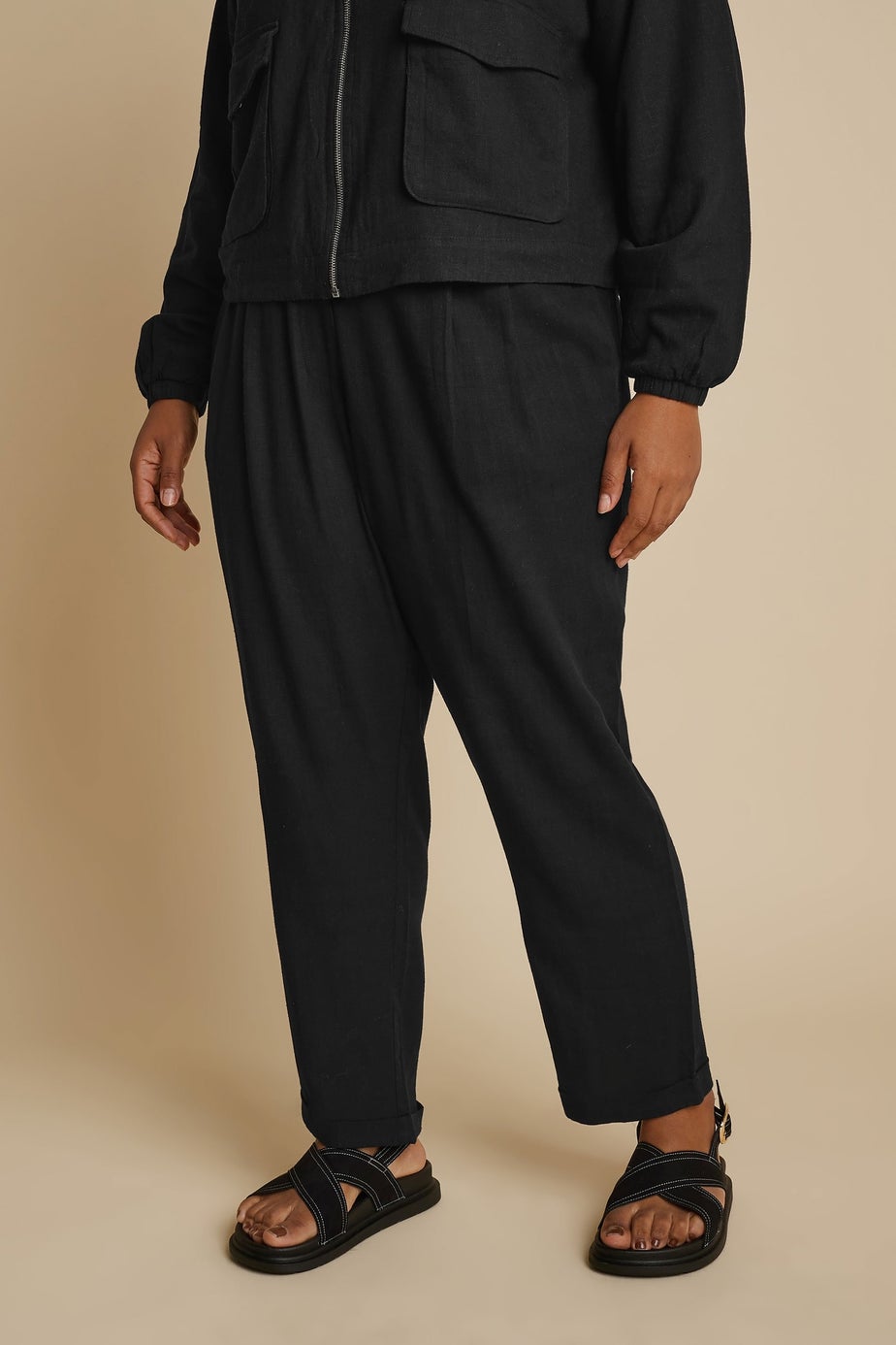 Yours Curve Black Formal Linen Trousers