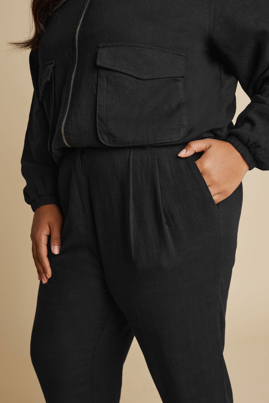 Yours Curve Black Formal Linen Trousers