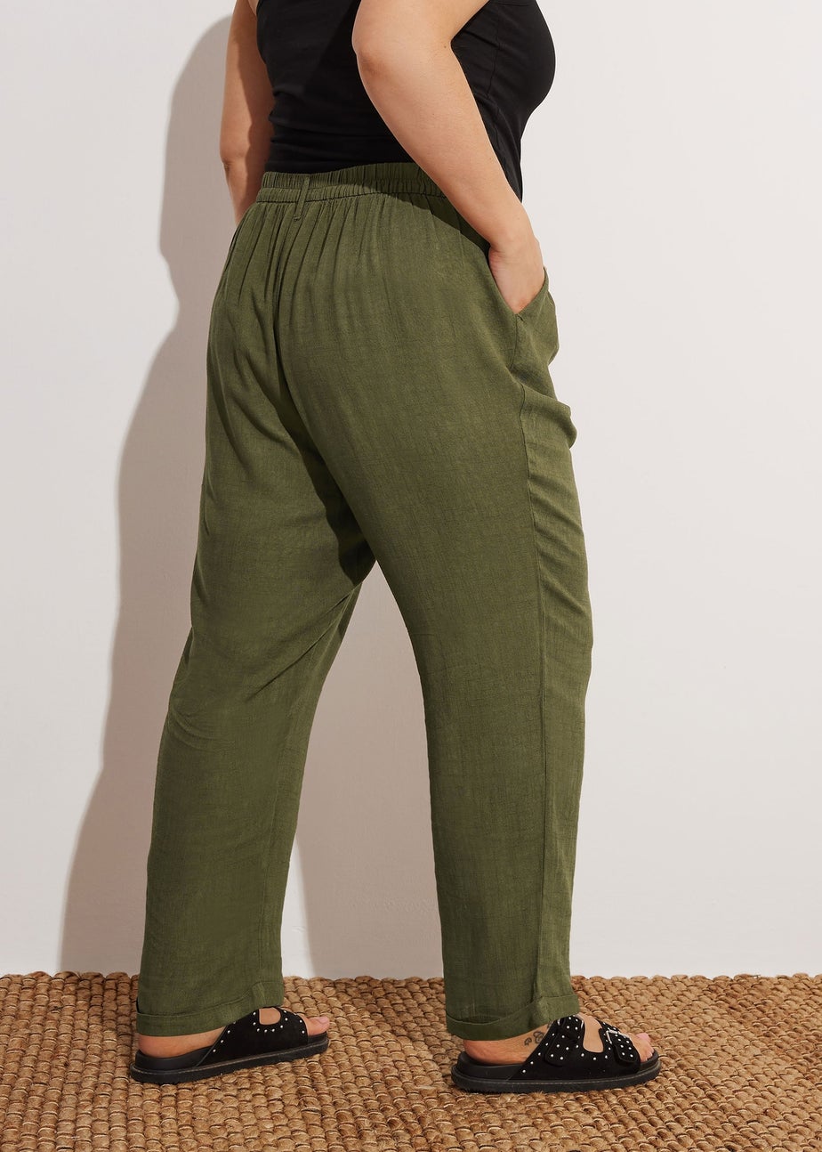 Yours Curve Khaki Green Formal Linen Trousers