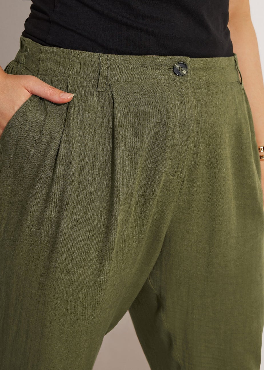 Yours Curve Khaki Green Formal Linen Trousers