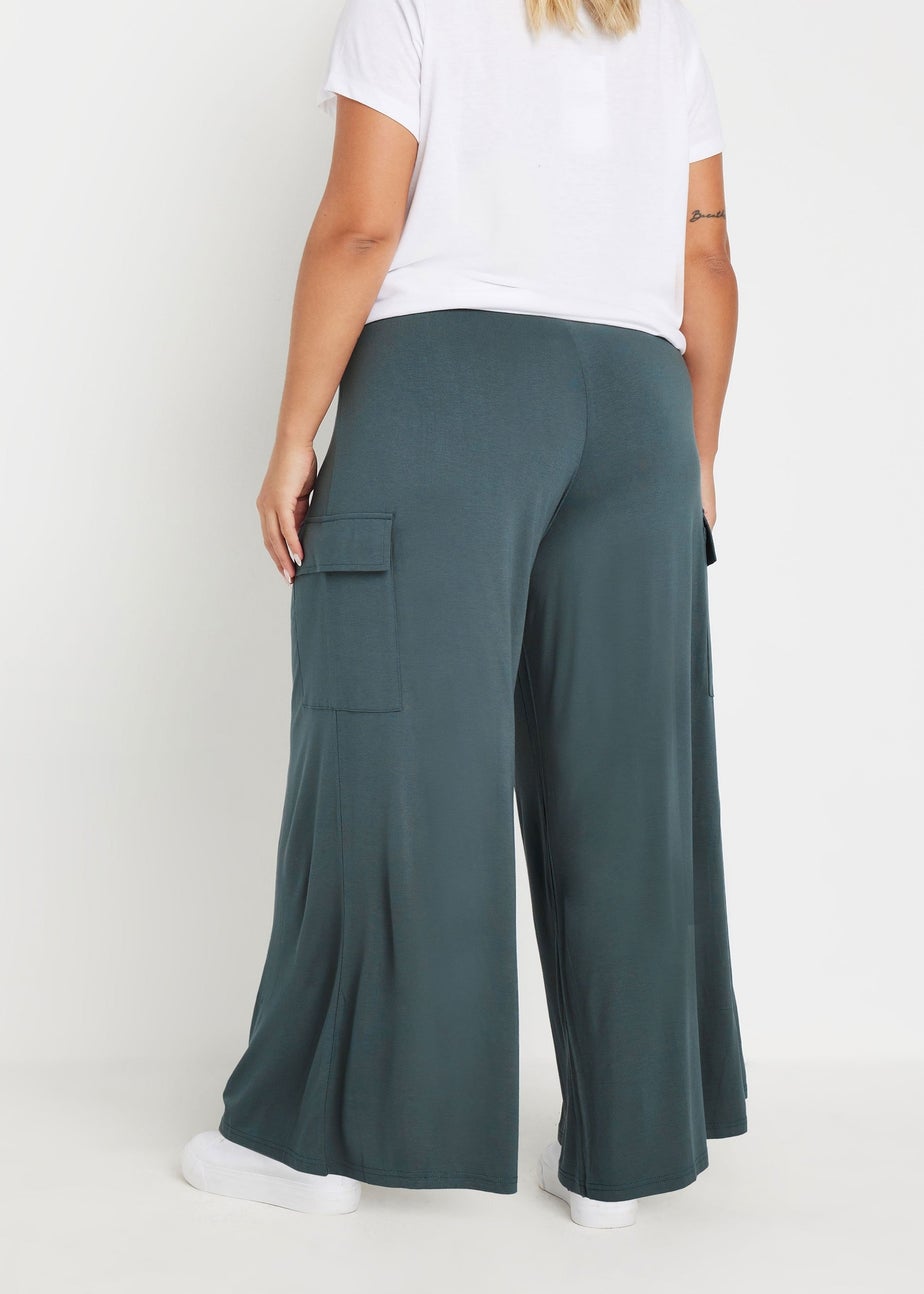 Yours Curve Blue Wide Leg Cargo Trousers