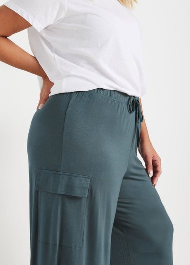 Yours Curve Blue Wide Leg Cargo Trousers