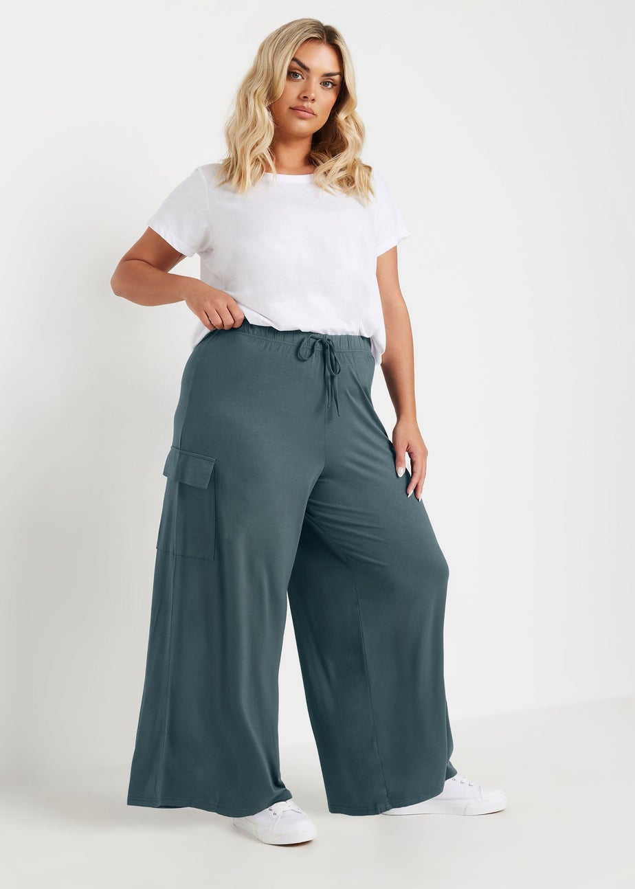Yours Curve Blue Wide Leg Cargo Trousers