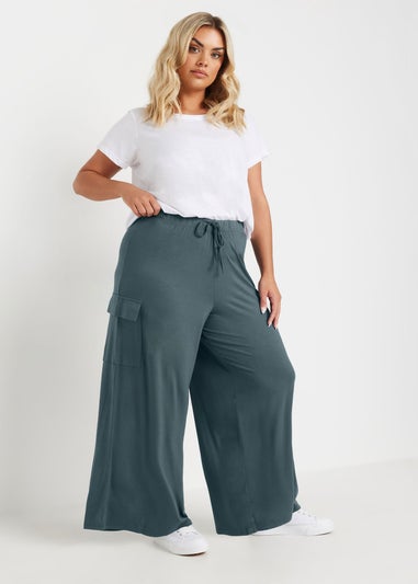 Yours Curve Blue Wide Leg Cargo Trousers