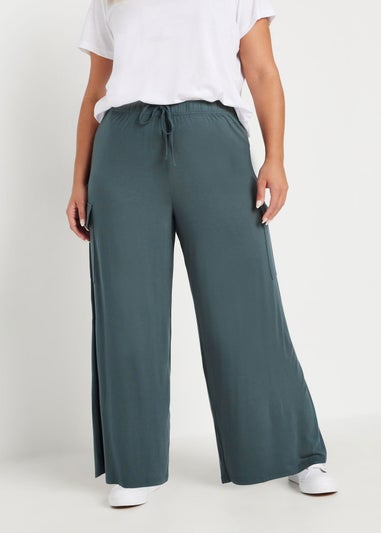 Yours Curve Blue Wide Leg Cargo Trousers