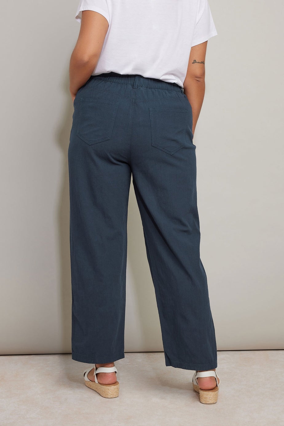 Yours Curve Navy Blue Cool Cotton Wide Leg Trousers