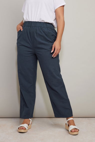 Yours Curve Navy Blue Cool Cotton Wide Leg Trousers