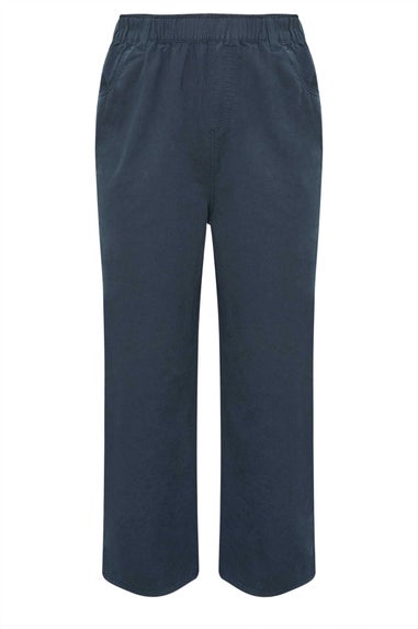 Yours Curve Navy Blue Cool Cotton Wide Leg Trousers