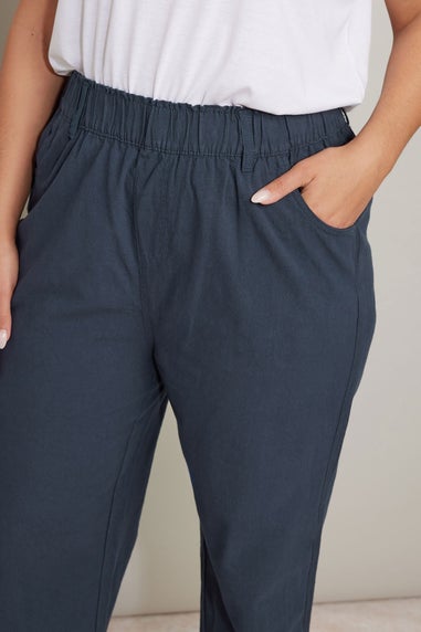 Yours Curve Navy Blue Cool Cotton Wide Leg Trousers