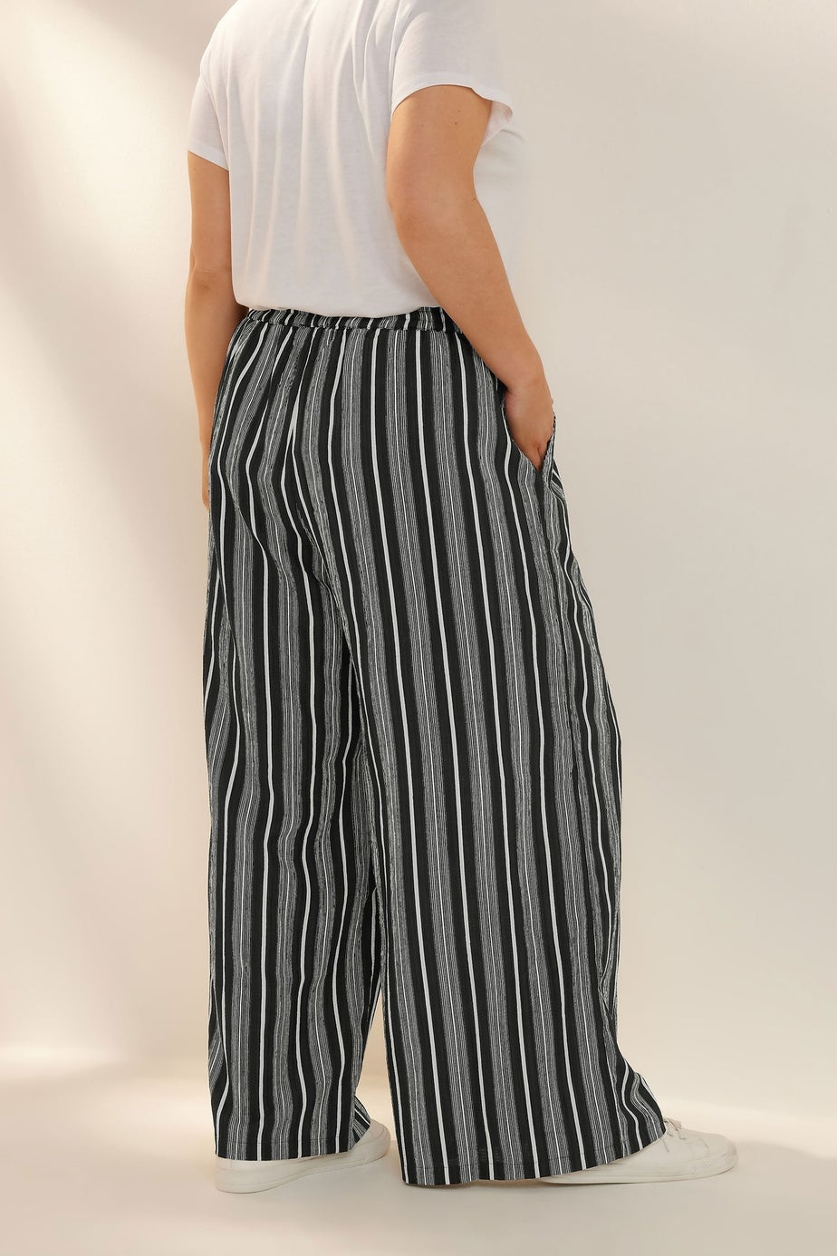 Yours Curve Black Stripe Textured Wide Leg Trousers
