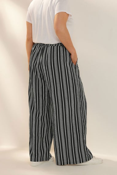 Yours Curve Black Stripe Textured Wide Leg Trousers