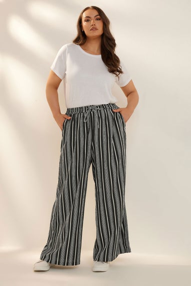 Yours Curve Black Stripe Textured Wide Leg Trousers